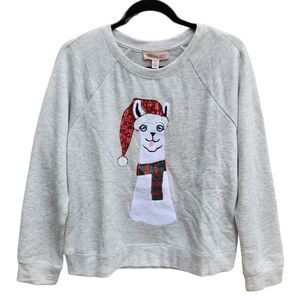 Philosophy -854 Christmas Llama‎ Long Sleeve Grey Pullover Sweater Sweatshirt M